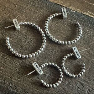 NWOT AllSaints Silver Beaded Open Hoop Earrings, Dainty, Vintage Inspired
